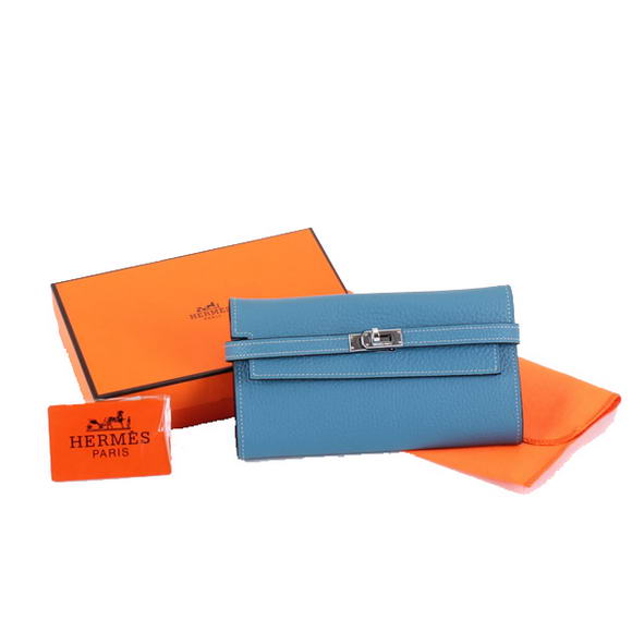 High Quality Hermes Kelly Bi-Fold Wallet A708 Blue Fake